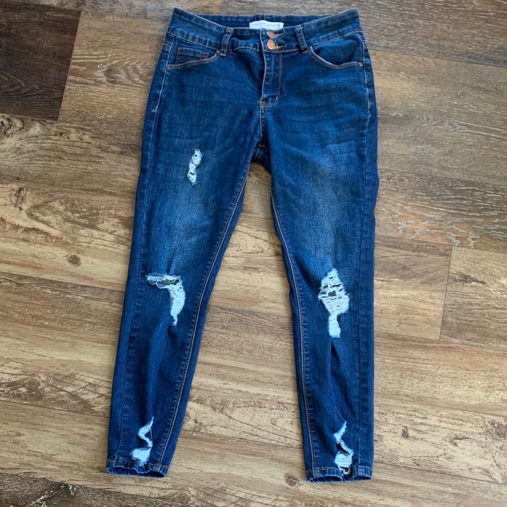 Encore Jeans Dark Blue Distressed Skinny Jeans